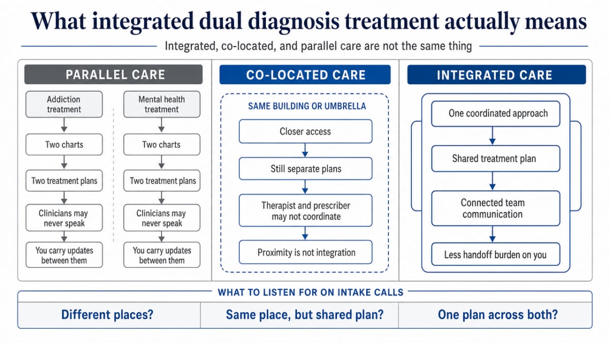 Compare the three care models (parallel, co-located, integrated) referenced in the section to help readers distinguish them on intake calls