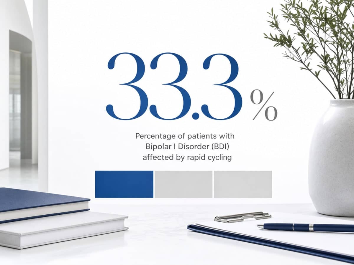 Infographic showing Percentage of patients with Bipolar I Disorder (BDI) affected by rapid cycling