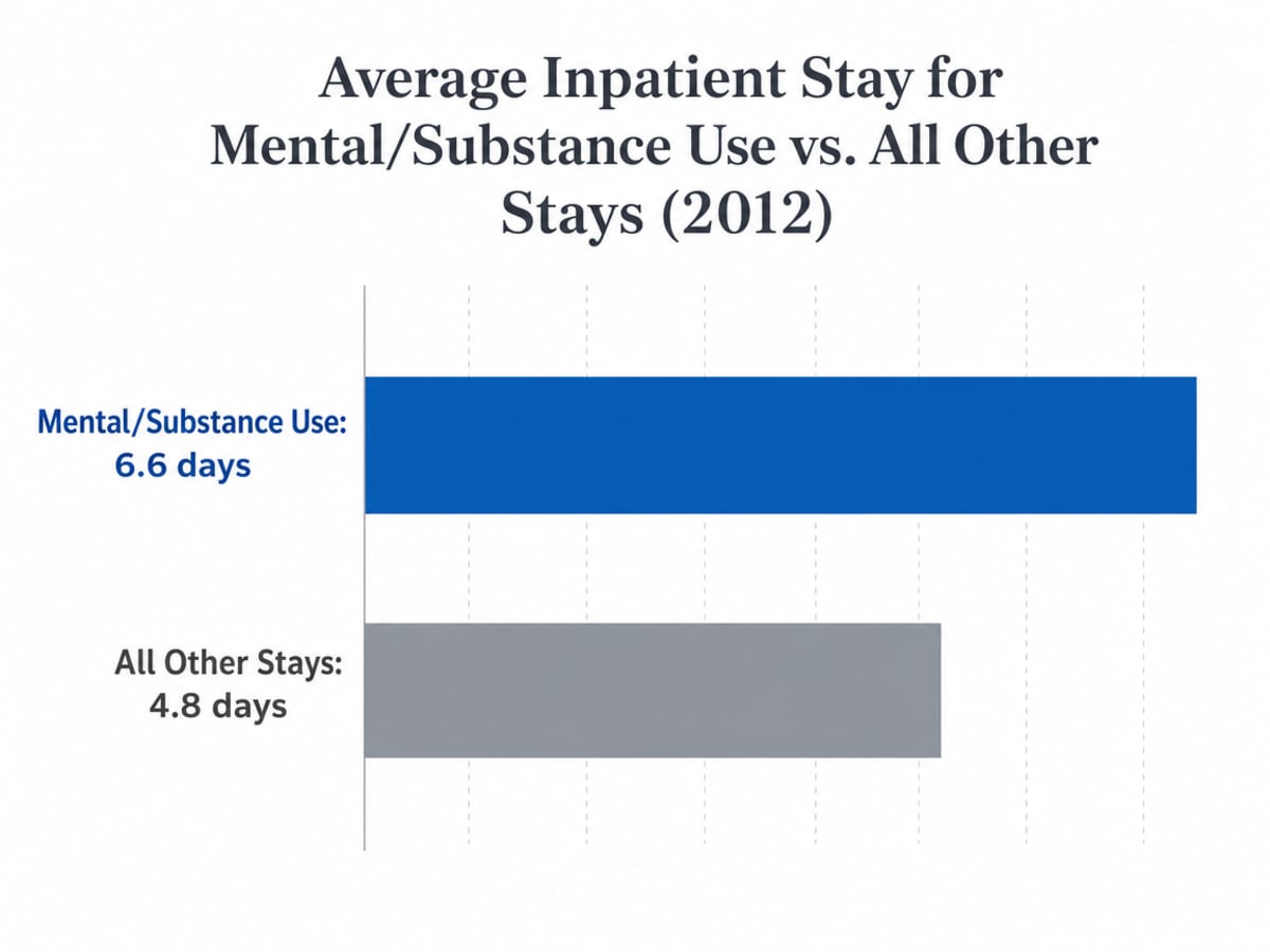 Chart showing Average Inpatient Stay for Mental/Substance Use vs. All Other Stays (2012)