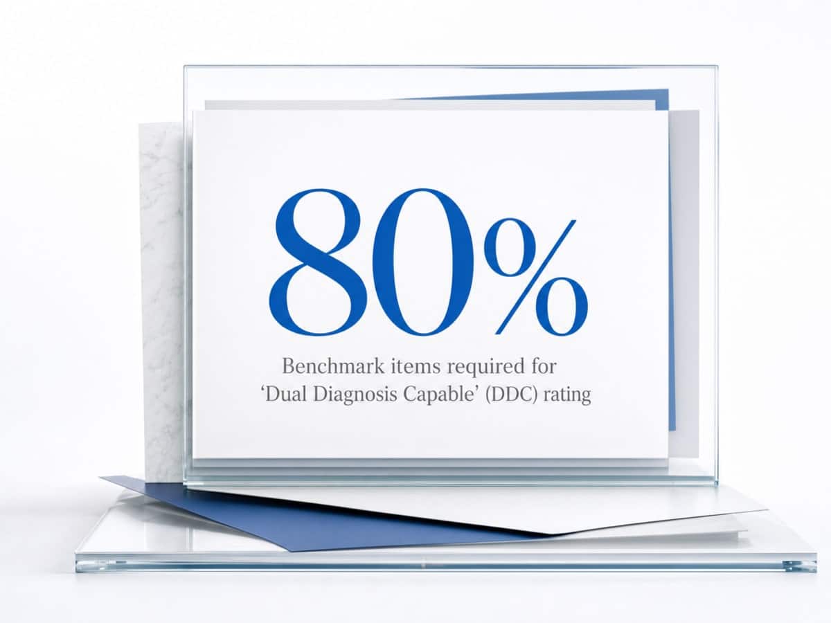 Infographic showing Benchmark items required for 'Dual Diagnosis Capable' (DDC) rating