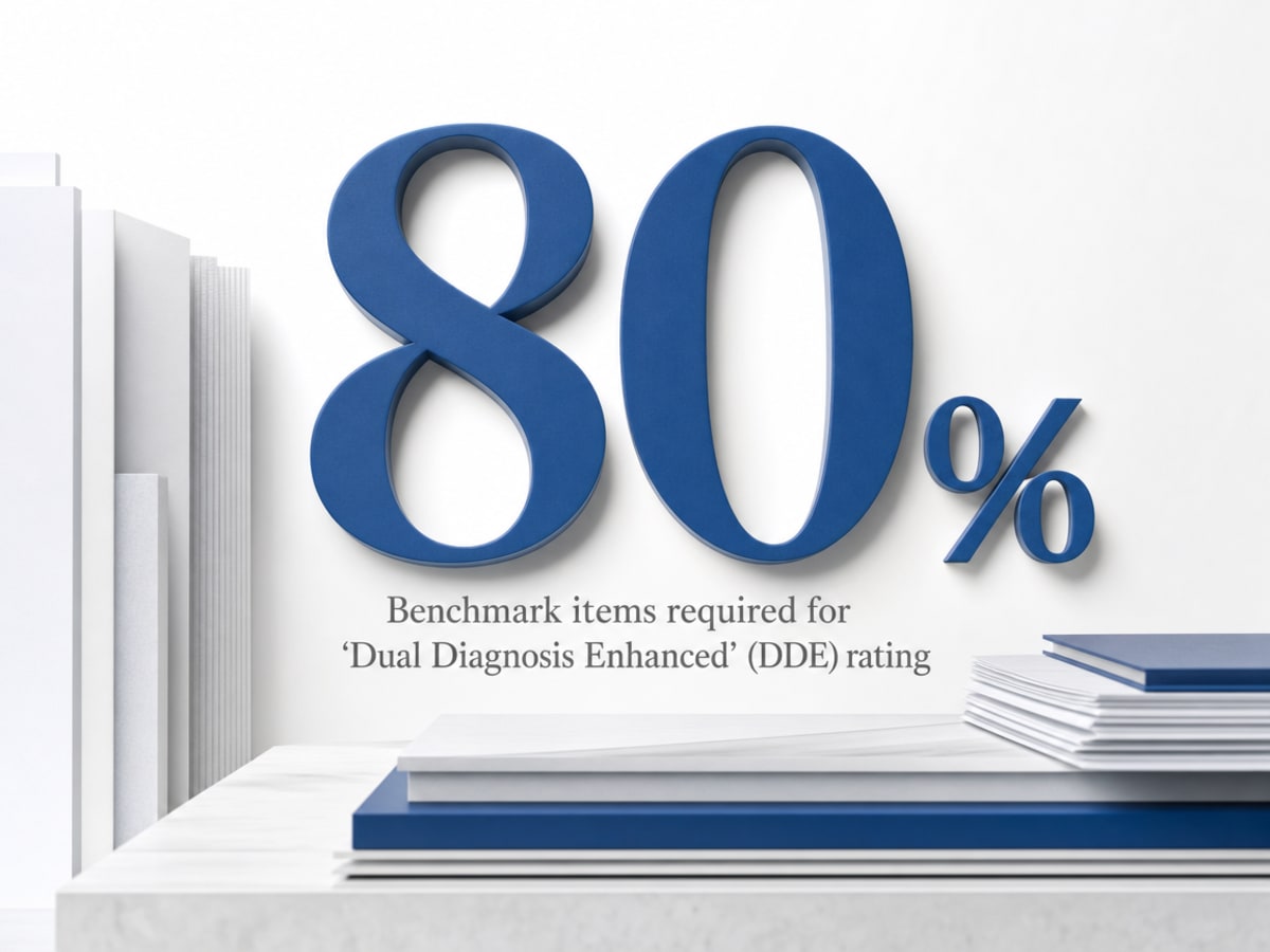 Infographic showing Benchmark items required for 'Dual Diagnosis Enhanced' (DDE) rating