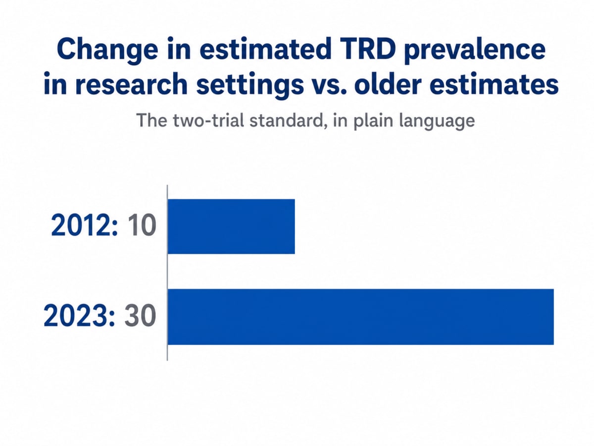 Chart showing Change in estimated TRD prevalence in research settings vs. older estimates