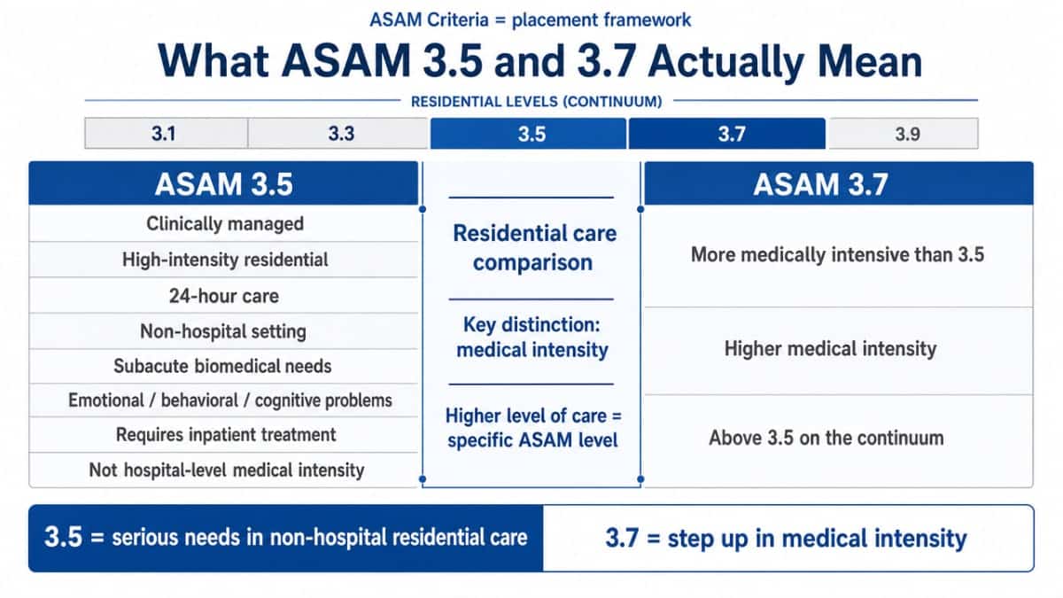 Side-by-side comparison of ASAM Level 3.5 vs 3.7 residential care as explicitly described in the section, clarifying medical intensity distinctions
