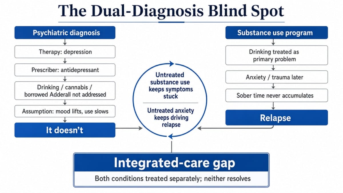 Visualize the cited treatment-access breakdown for adults with co-occurring mental health and substance use disorders, directly supporting the section's central statistic