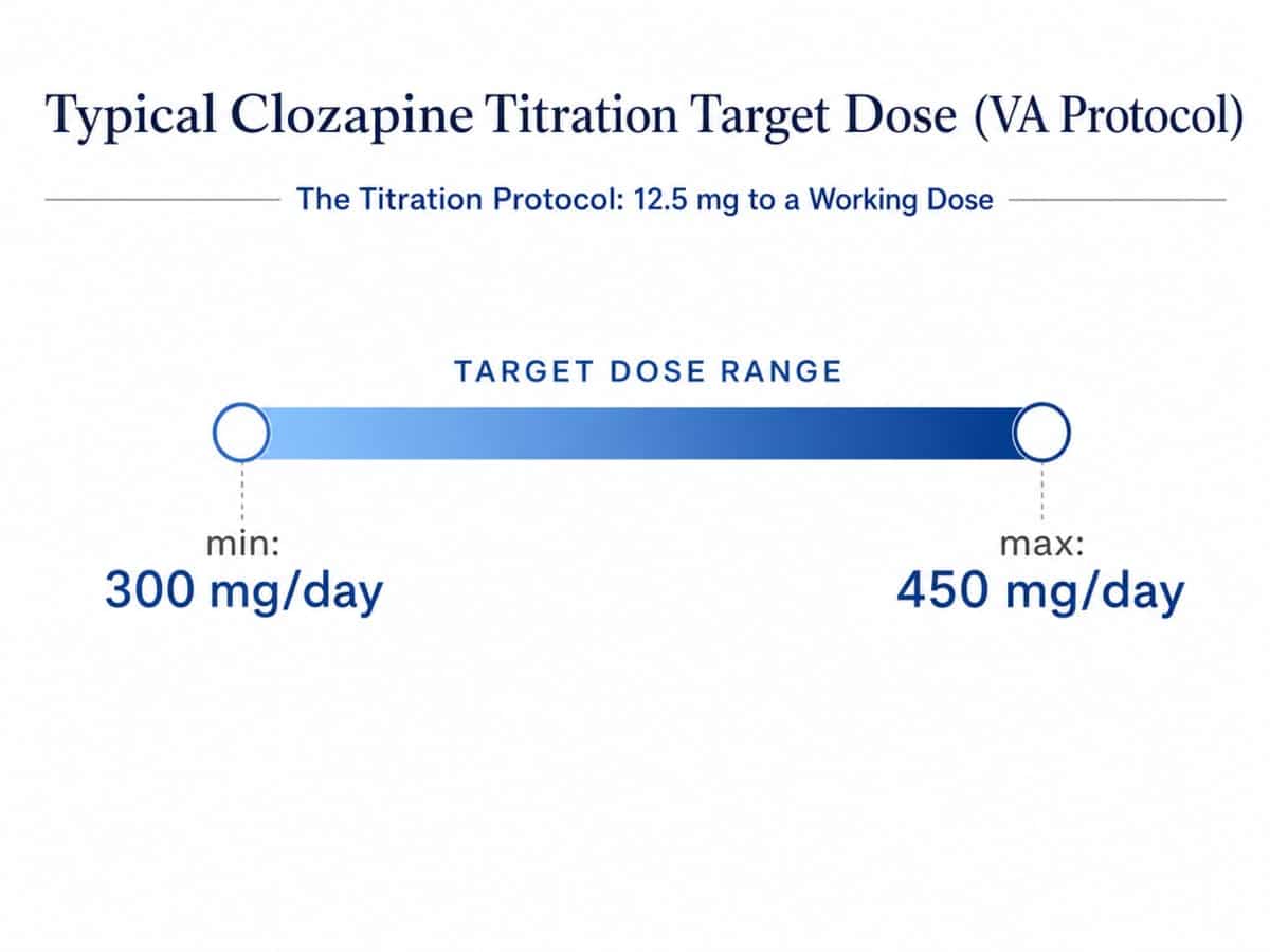 Chart showing Typical Clozapine Titration Target Dose (VA Protocol)