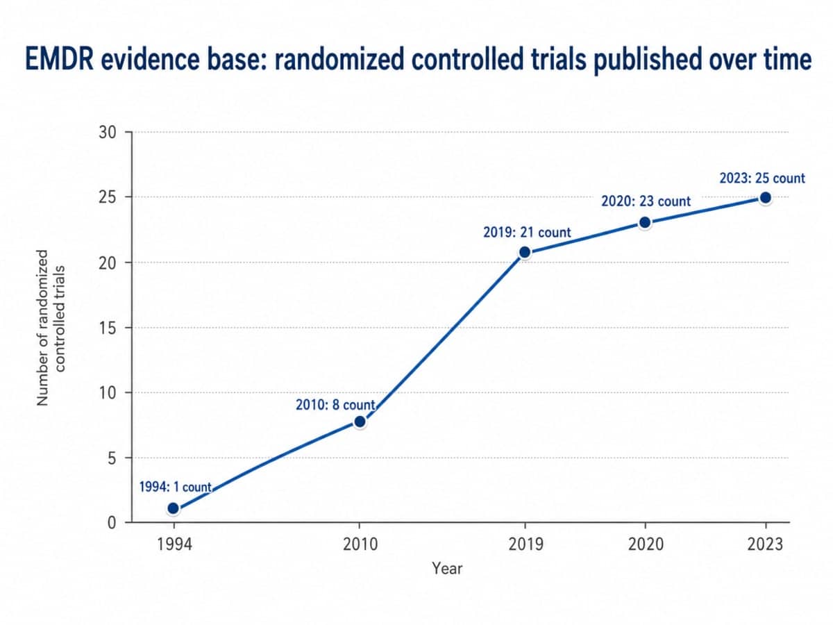 Chart showing EMDR evidence base: randomized controlled trials published over time