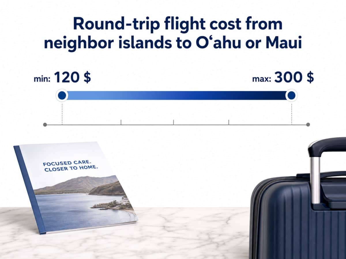 Chart showing Round-trip flight cost from neighbor islands to Oʻahu or Maui