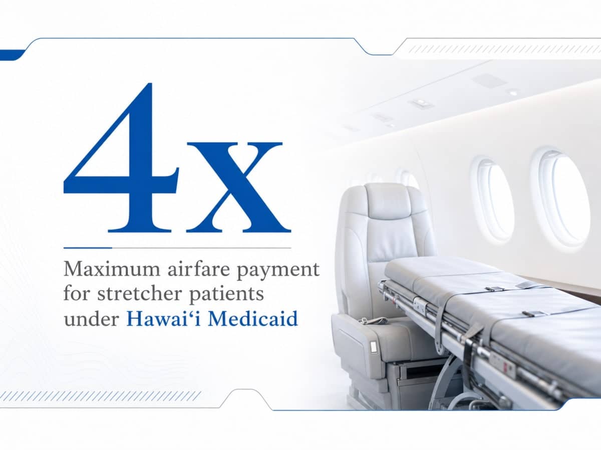 Infographic showing Maximum airfare payment for stretcher patients under Hawaiʻi Medicaid