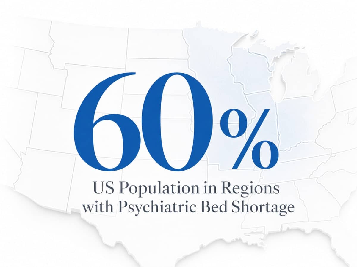 Infographic showing US Population in Regions with Psychiatric Bed Shortage