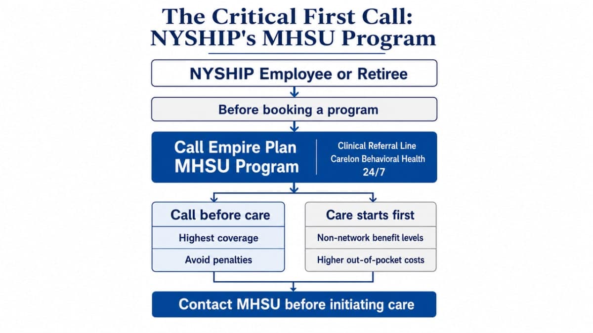 Visualize the sequential workflow of contacting MHSU before receiving care, which is the central process described in this section