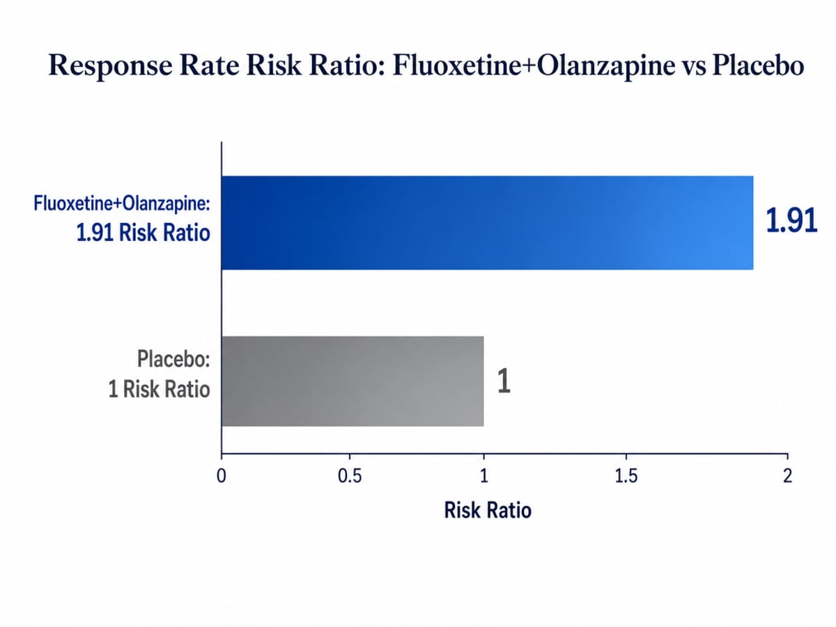 Chart showing Response Rate Risk Ratio: Fluoxetine+Olanzapine vs Placebo