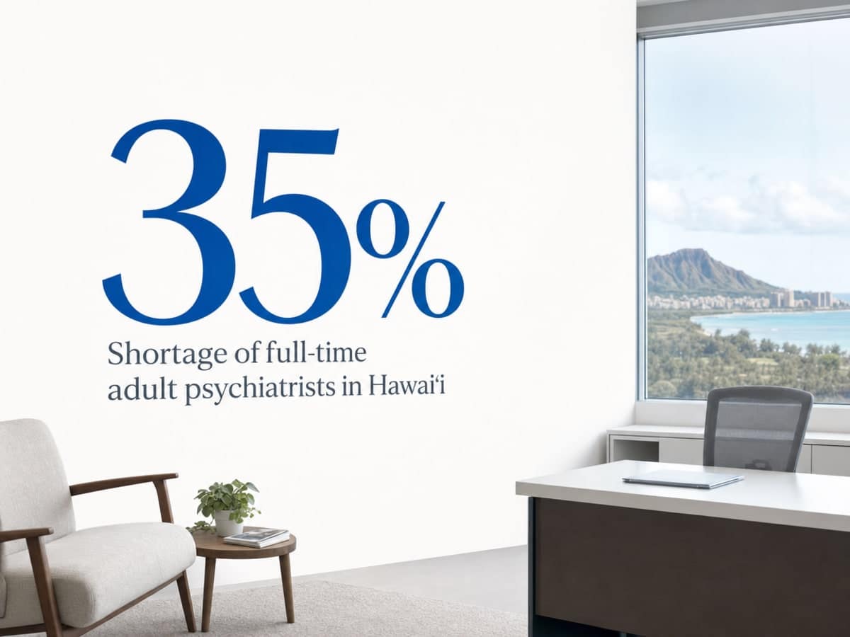 Infographic showing Shortage of full-time adult psychiatrists in Hawaiʻi