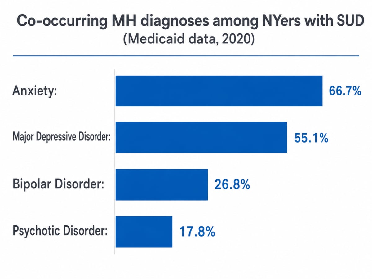 Chart showing Co-occurring MH diagnoses among NYers with SUD (Medicaid data, 2020)