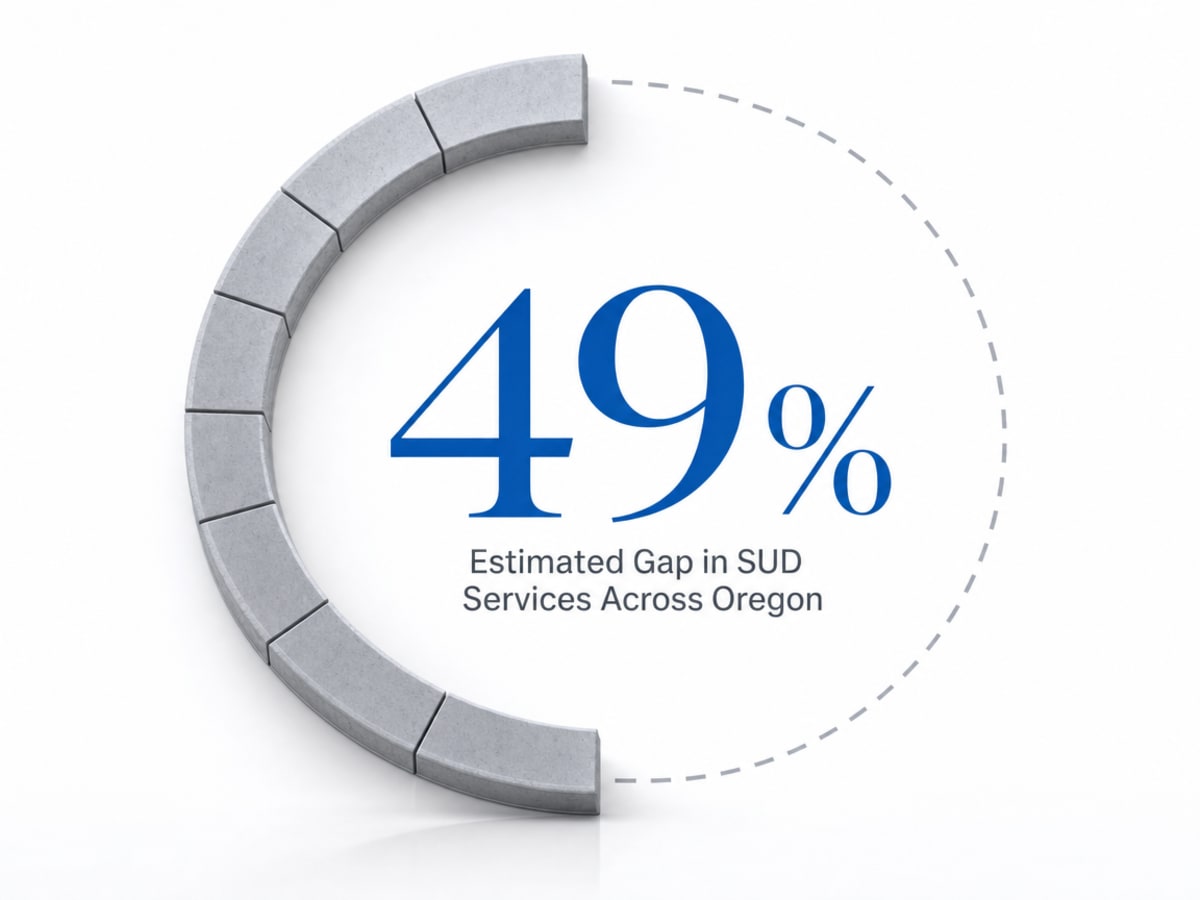 Infographic showing Estimated Gap in SUD Services Across Oregon