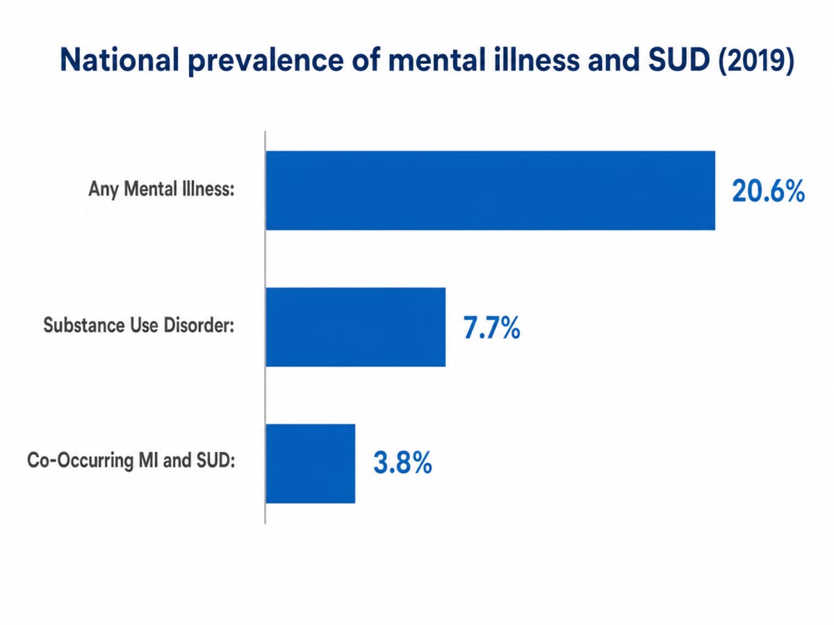 Chart showing National prevalence of mental illness and SUD (2019)