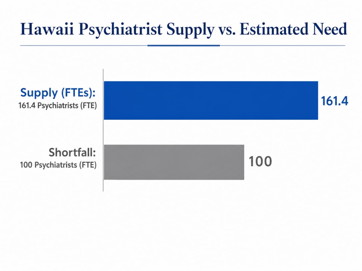 Chart showing Hawaii Psychiatrist Supply vs. Estimated Need