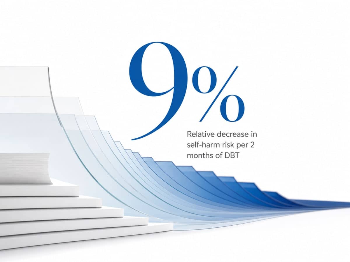 Infographic showing Relative decrease in self-harm risk per 2 months of DBT