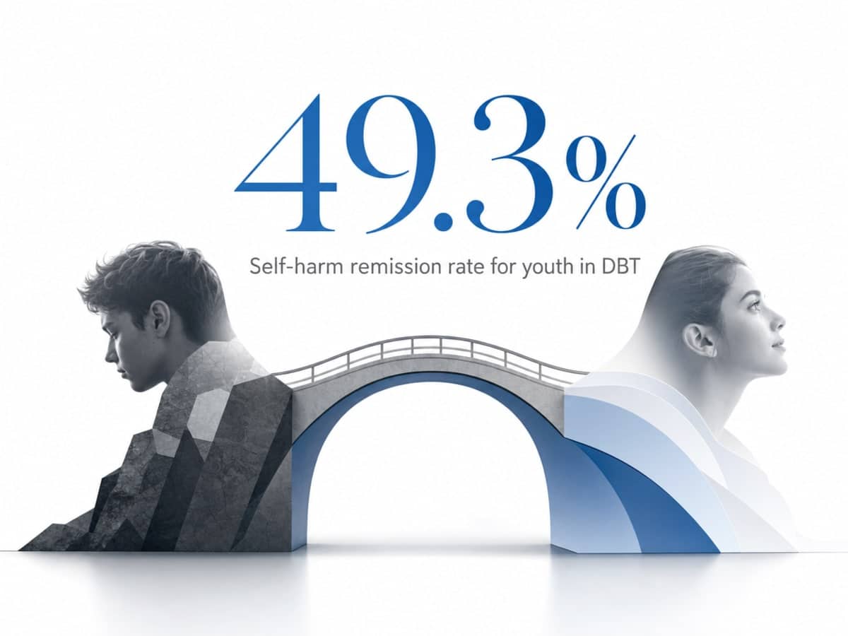 Infographic showing Self-harm remission rate for youth in DBT