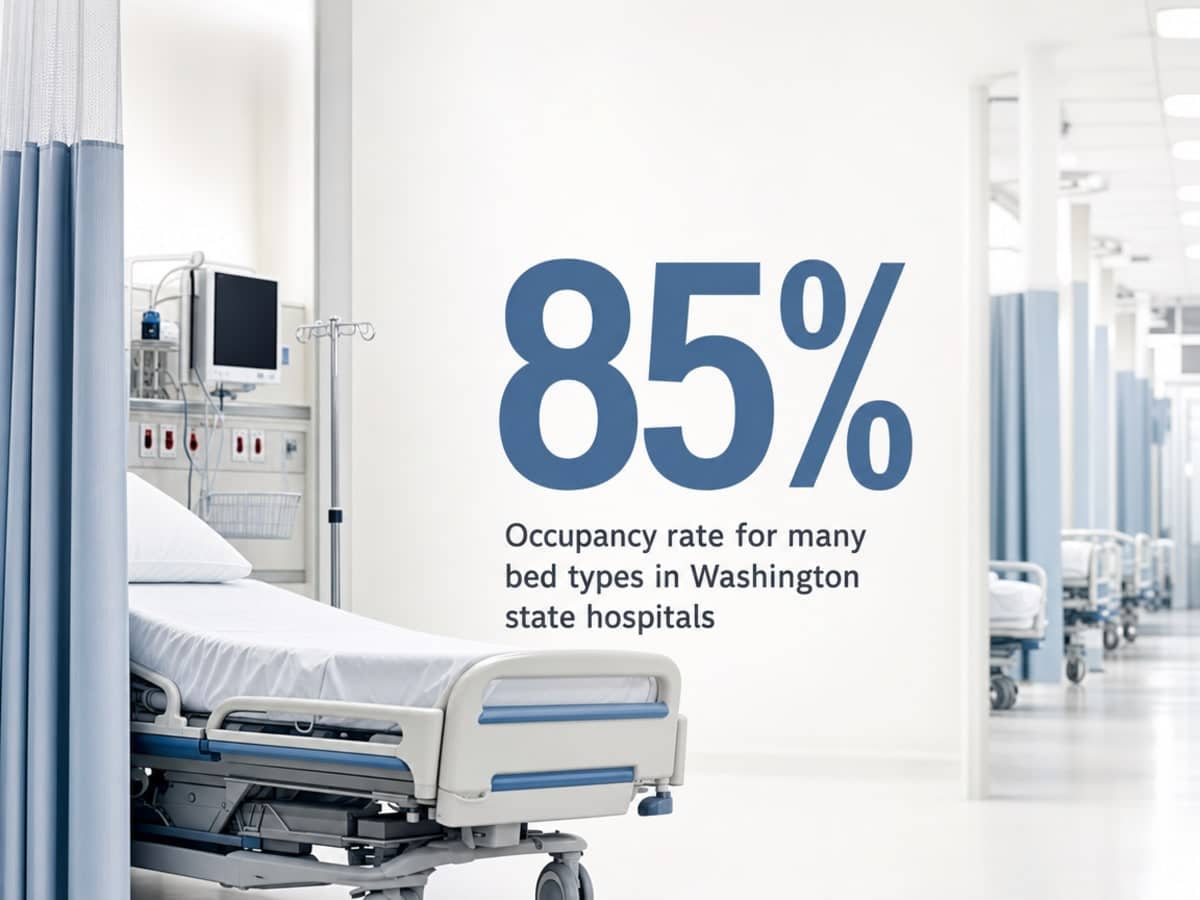 Infographic showing Occupancy rate for many bed types in Washington state hospitals