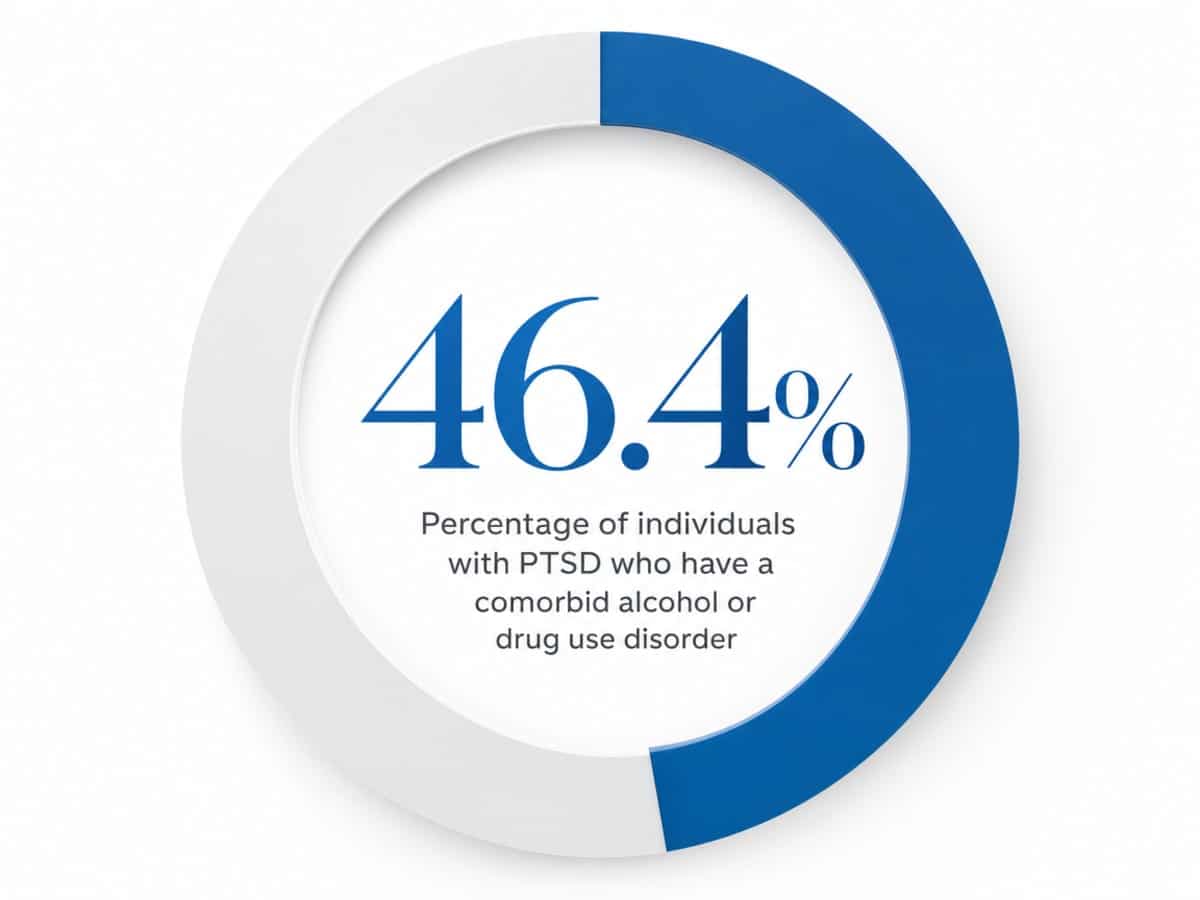 Infographic showing Percentage of individuals with PTSD who have a comorbid alcohol or drug use disorder