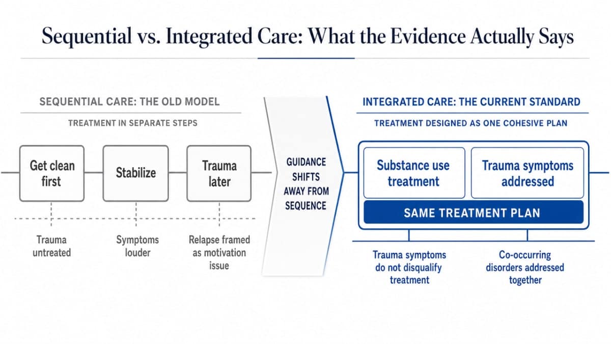Visualize the section's core comparison between sequential and integrated care models