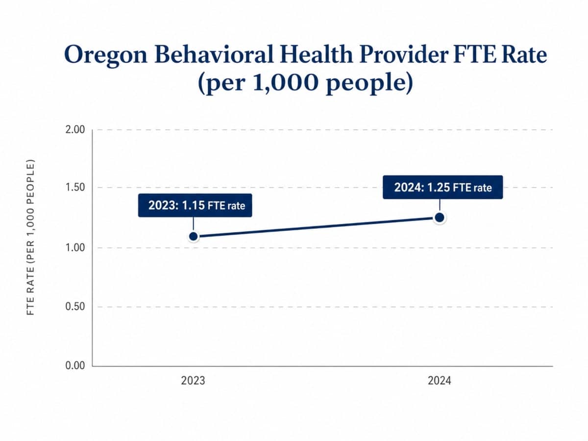 Chart showing Oregon Behavioral Health Provider FTE Rate (per 1,000 people)