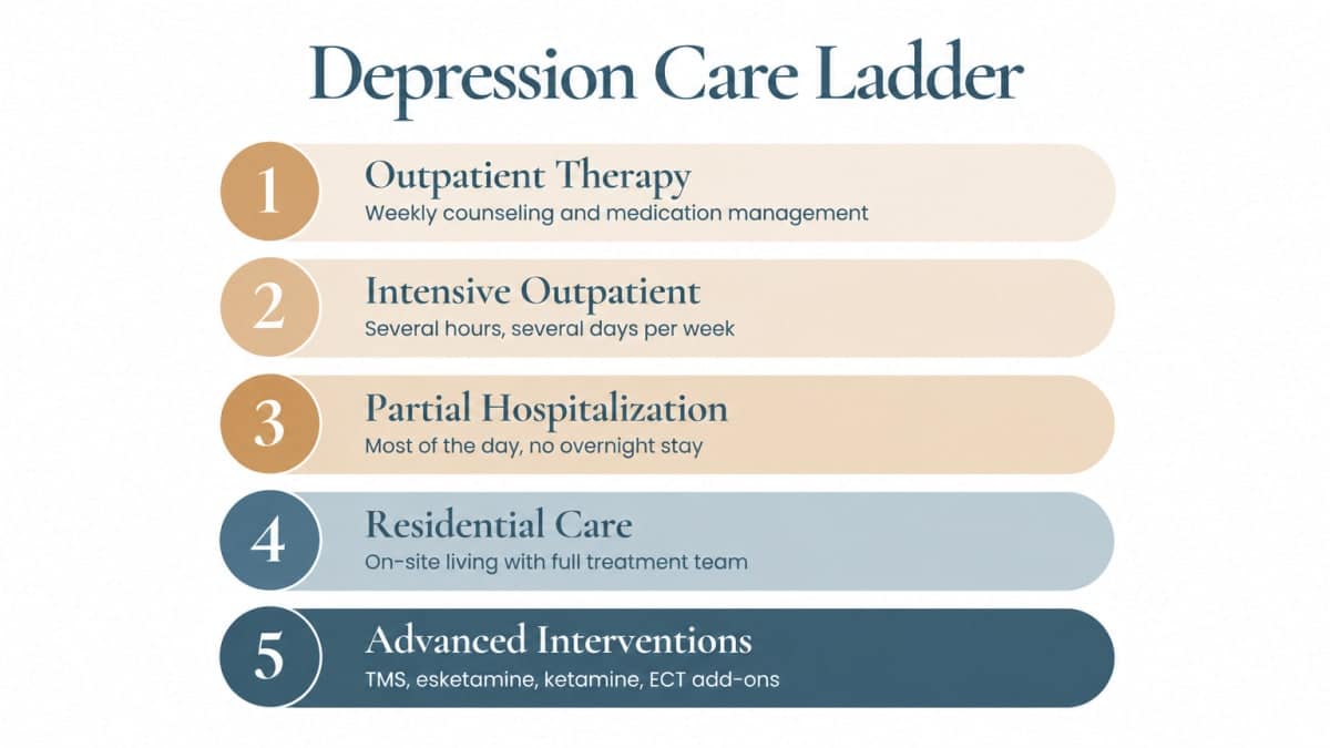 Depression care ladder infographic showing five levels of depression treatment in AZ.