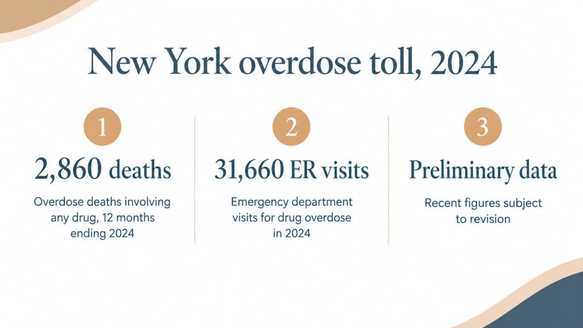 Infographic showing 2024 New York overdose deaths and ER visits relevant to dual diagnosis planning