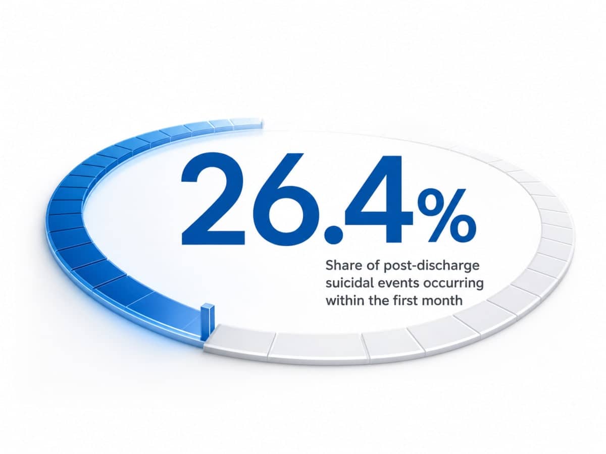 Infographic showing Share of post-discharge suicidal events occurring within the first month