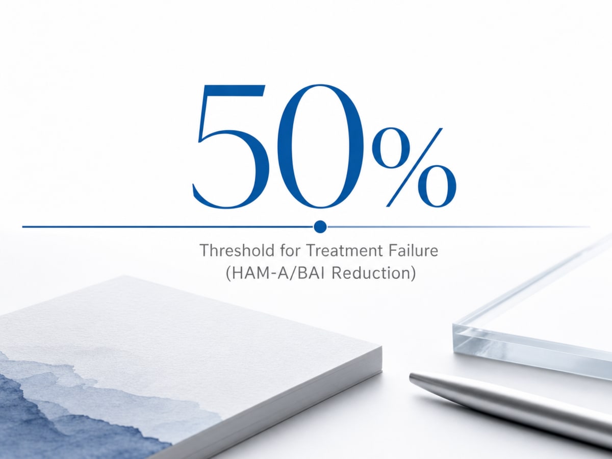 Infographic showing Threshold for Treatment Failure (HAM-A/BAI Reduction)